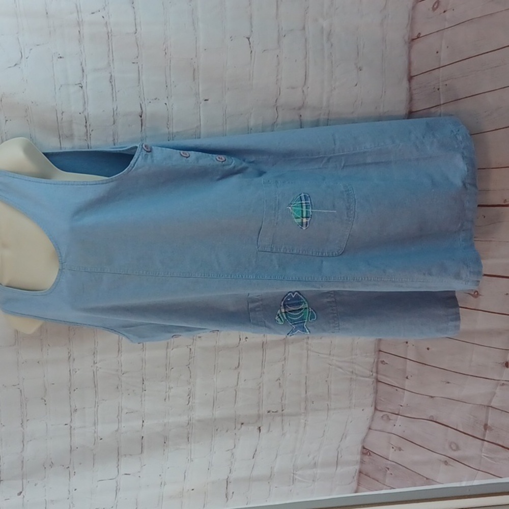 bjs light blue cotton beach shift dress fish umbrella pockets nautical l - Picture 4 of 14
